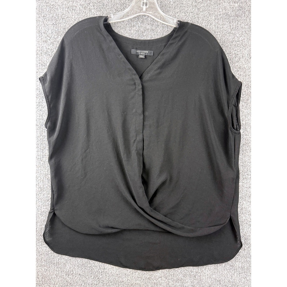 AllSaints Black Draped Twist Oversized V-Neck Sleeveless Blouse Top XS Women